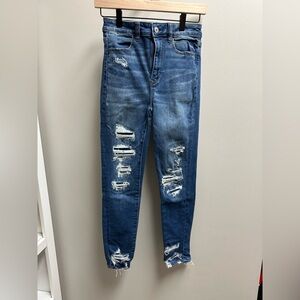 American‎ Eagle Women's Ripped High Waisted Jeggings Distressed Jeans